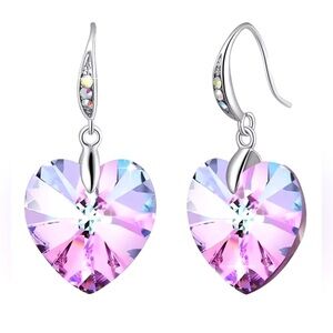 Women Silver Heart Crystals Earrings Dainty Jewelry